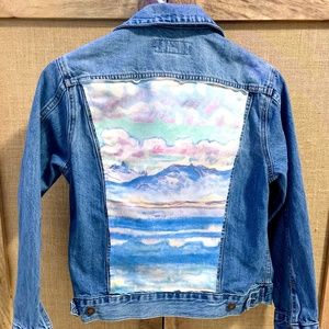 Lucky Brand Jean Jacket with Faux Suede Painting